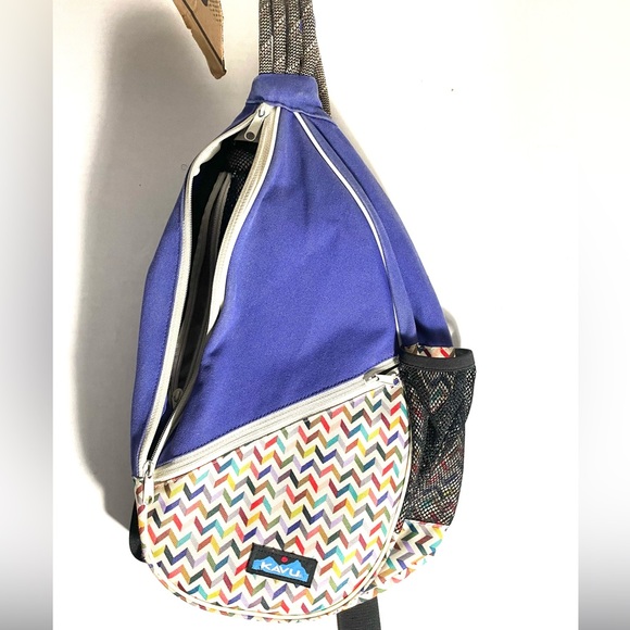KAVU Rope Sling Bag Indigo Canvas Multicolor Chevron Crossbody - Picture 6 of 8